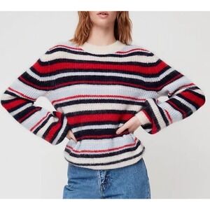 Aritzia Little Moon Women Wool/Mohair Blend Pullover Sweater  sz Small Striped V